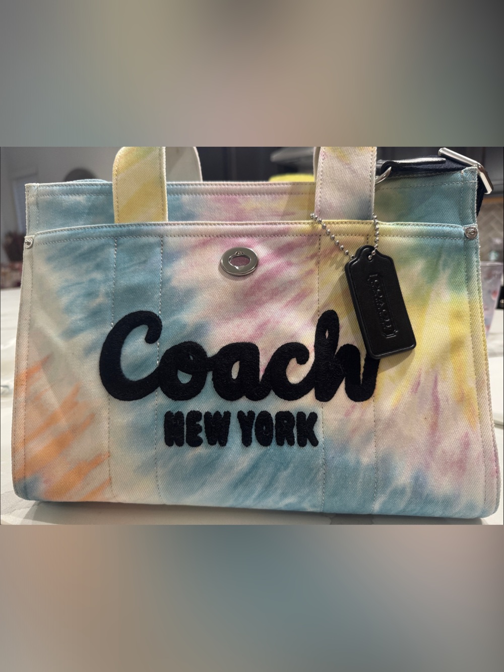 Coach Pastel Tie-Dye Canvas Tote with Black Logo